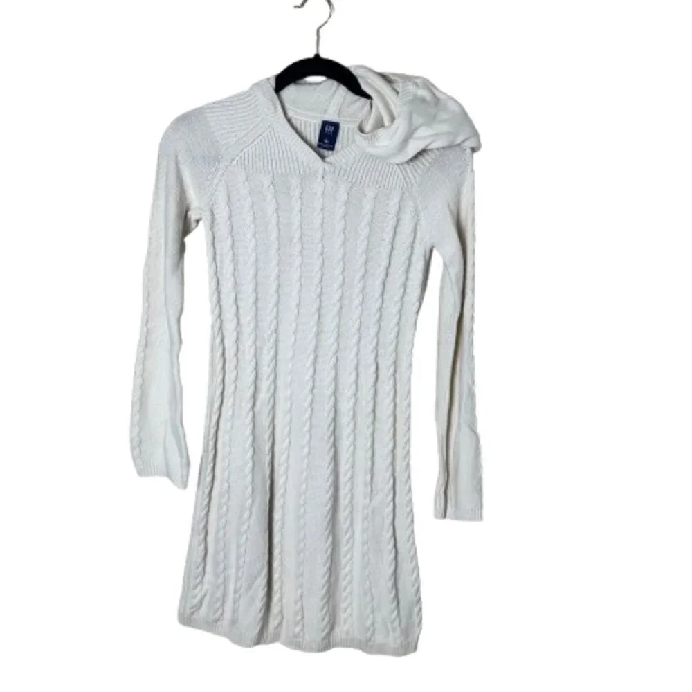 Super Soft GAP KIDS Hooded Sweater Dress Cable Knit Cream Size Large / 10